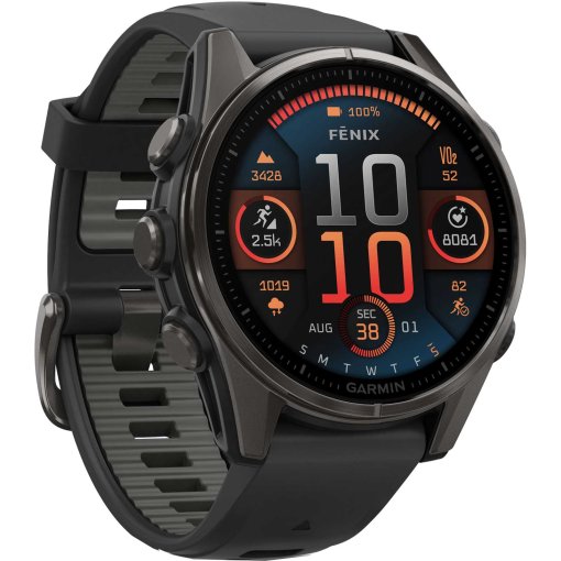 Produktbild von Garmin fenix 8 AMOLED Sapphire GPS Smartwatch - 43mm - Schwarz/Carbongrau DLC Titan