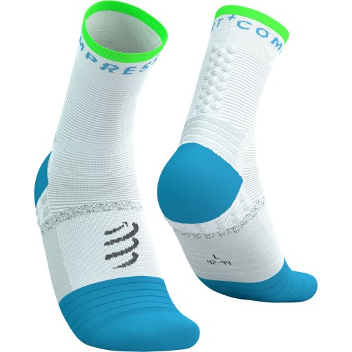 Produktbild von Compressport Pro Marathon Socken v2.0 - white/norse blue/neon green
