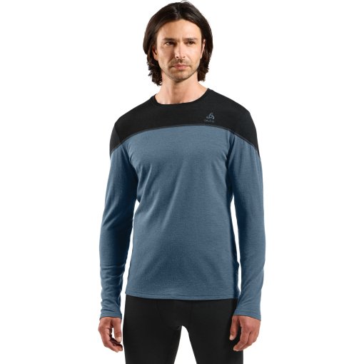 Foto de Odlo Camiseta Interior Manga Larga Hombre - Revelstoke Performance Wool Warm - negro - provincial blue melange