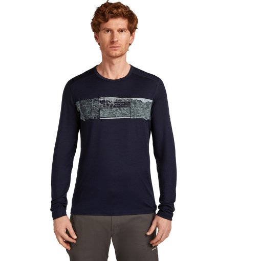Foto de Icebreaker Camiseta Interior Manga Larga Hombre - Merino 200 Oasis Crewe Elevation Line - Midnight Navy
