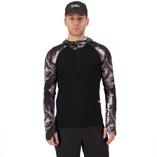 Photo produit de Mons Royale Temple Merino T-shirt à capuche et manches longues pour hommes - rock camo / black