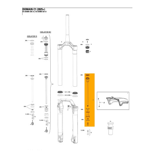 Immagine prodotto da RockShox Albero della Molla Pneumatica della Forcella | Debonair | 27.5/29&quot; | per Domain C1+ (2025+) - 180mm | 11.4018.111.043
