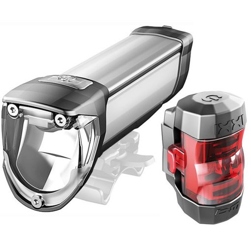 Produktbild von Busch + Müller IXON Core LED Frontleuchte + IXXI LED Rückleuchte - 180L/383 - silber