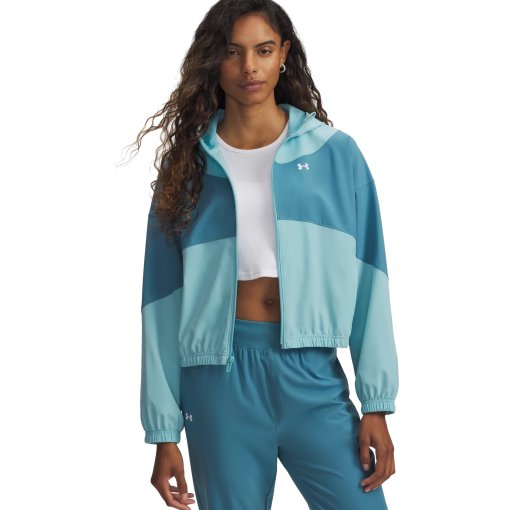 Productfoto van Under Armour UA Rival Woven Jas Vrouwen - Blue Haze/Boundless Blue/White