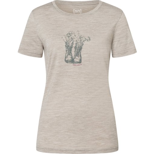 Photo produit de SUPER.NATURAL T-Shirt Femme - Flower Boots - Vintage Khaki Melange/Eucalyptus/Sangria