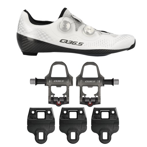 Productfoto van Q36.5 UNIQUE PRO 4.0 racefietsschoenen + SRM X-POWER DIRECT racefietspedalen + Cleats - white check | Cleats 0° / 1.2° / 3°
