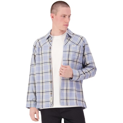 Picture of Mons Royale AT Merino Flannel Long Sleeve Shirt Men - blue granite