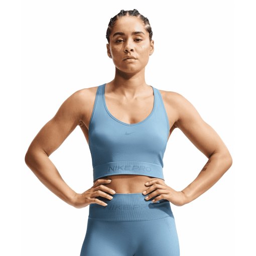 Productfoto van Nike Pro Seamless Dri-FIT Cropped Tanktop Dames - work blue IB9414-486