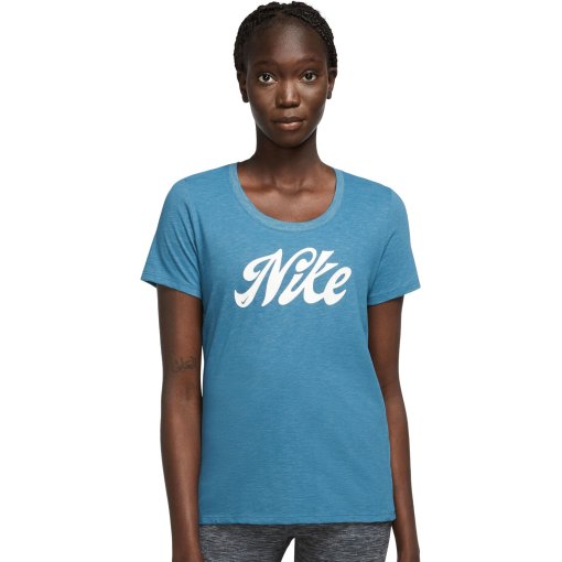 Produktbild von Nike Dri-FIT Script T-Shirt Damen - industrial blue/pure/heather/white FD2986-457