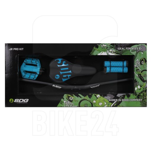 Foto de SDG Jr. Pro Kit - MTB Sillín, Manillar, Puños &amp; Pedales para Niño - black/cyan