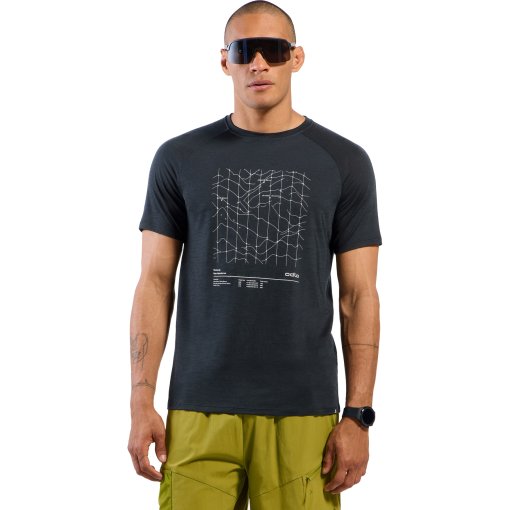 Productfoto van Odlo Ascent Merino Blend Hyper Mapping T-shirt heren - black melange