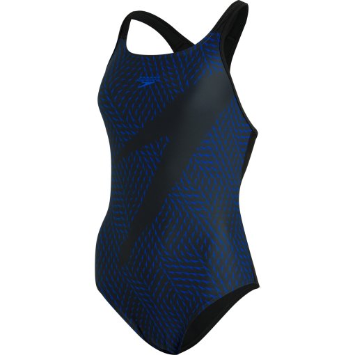 Produktbild von Speedo Boom Logo Placement Racerback Badeanzug Damen - boom logo black/blue flame