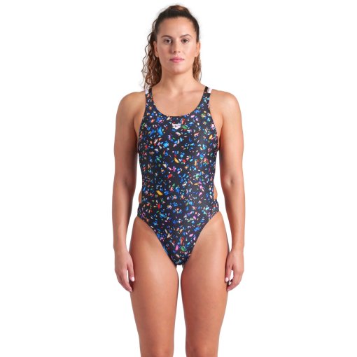 Foto de arena Traje de Baño Mujer - Performance Confetti Swim Tech Multi Back - Negro Multi/Negro/Blanco