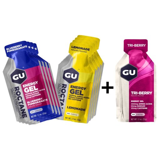 Foto de GU Roctane Energy Gel Surtido de Degustación (Blueberry Pomegranate + Lemonade) - 8 Gels + Promo-Gel