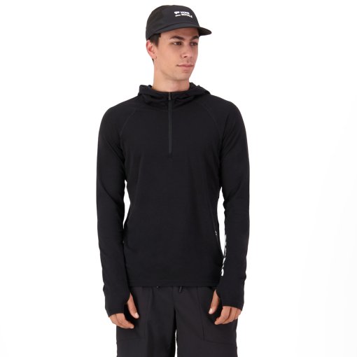 Photo produit de Mons Royale Temple Merino T-shirt à capuche et manches longues pour hommes - black