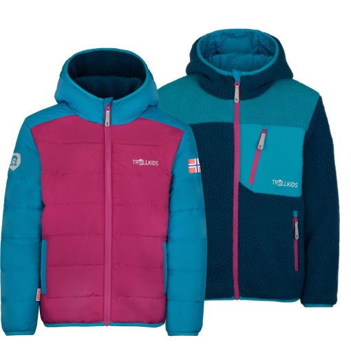 Produktbild von Trollkids Sandvika Wendejacke Kinder - Bright Berry/Dark Turquoise/Madeira Blue
