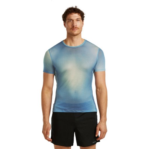 Picture of Icebreaker Merino 75 Cool-Lite™ Featherlight™ Short Sleeve Crewe AOP Shirt Men - Atlantis/Flint Blue/Seaglass
