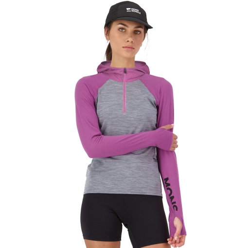 Productfoto van Mons Royale Bella Merino Hooded shirt met lange mouwen voor dames - purple bolt / grey heather