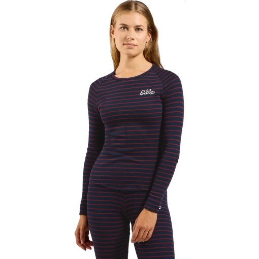 Foto de Odlo Camiseta Interior Manga Larga Mujer - Active Warm Originals Stripe - dark sapphire - sundried tomato