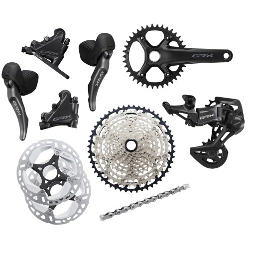 Slika izdelka Shimano GRX 820/610 groupset – 1x12-stopenjski | CS-HG710 | Flatmount - srednja kletka | 10–45 zob | 172,5mm