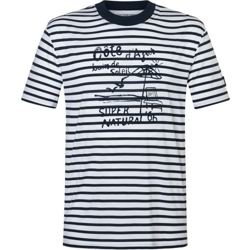 Foto van SUPER.NATURAL Stripe Cote D'Azur Bio J T-shirt voor heren - Fresh White/Navy Stripe/Salute