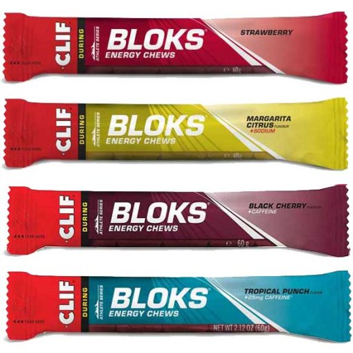 Productfoto van Clif Bloks Energy Chews - Koolhydraat-elektrolyt-kauwsnoepjes - Gemengde doos - 18x60g