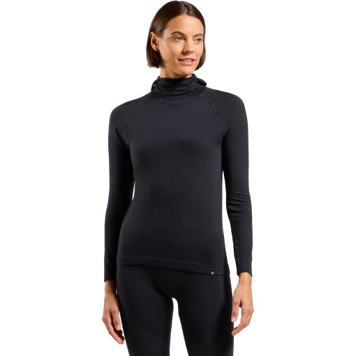 Foto de Odlo Camiseta Interior Manga Larga con Pasamontaña Mujer - Seamless Performance Wool - negro