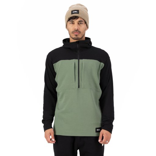 Photo produit de Mons Royale T-Shirt Manches Longues Homme - Offgrid Merino Fleece 1/2 Zip - willow / noir