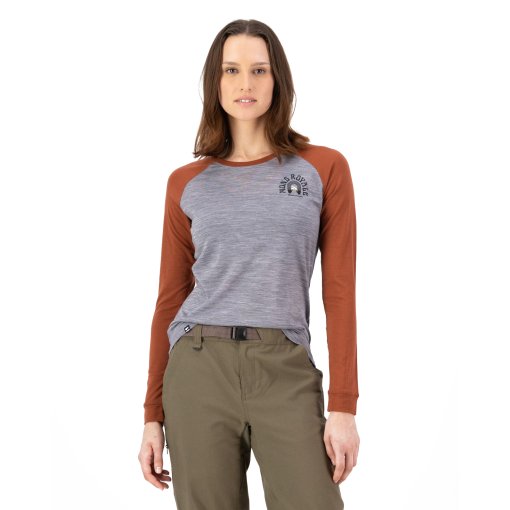 Photo produit de Mons Royale T-Shirt Manches Longues Femme - Icon Raglan Merino - sienna / grey heather