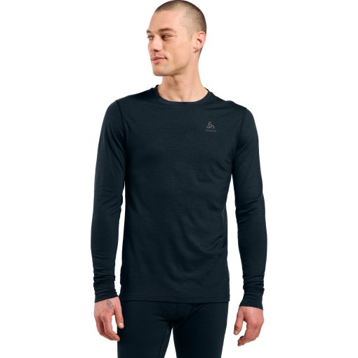 Image of Odlo Natural Merino 200 Crew Neck Long-Sleeve Base Layer Top Men - dark sapphire