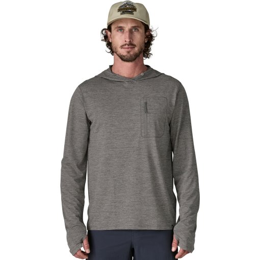 Productfoto van Patagonia Cap Cool Sun Heren shirt met capuchon en lange mouwen - Forge Grey - Noble Grey X-Dye