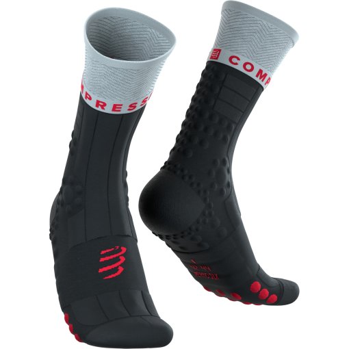 Picture of Compressport Pro Racing Compression Socks Winter Trail - black/gray violet/fluo red
