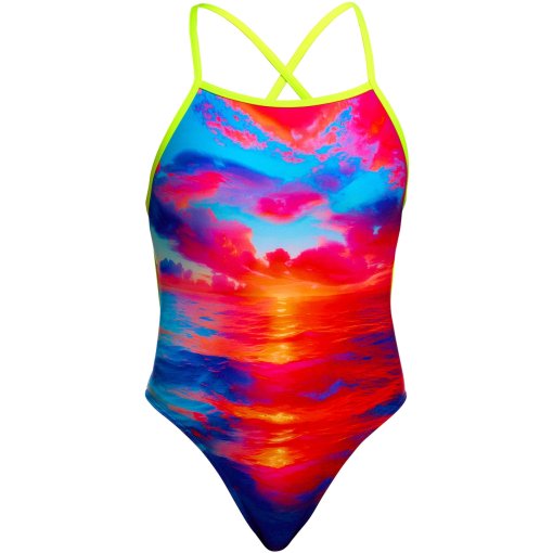 Productfoto van Funkita Tie Me Tight Eco Eendelig badpak voor dames - Sunset Delight