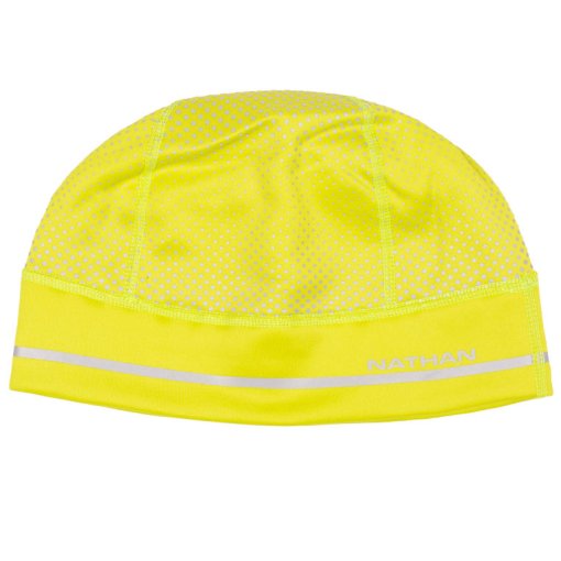 Foto de Nathan Sports HyperNight Refflective Pony Tail Gorro de Punto - Hi Vis Yellow/Geo Print