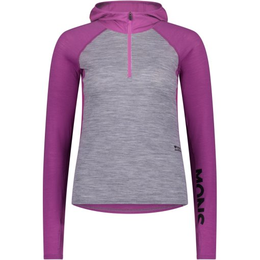 Foto de Mons Royale Bella Merino Camiseta de manga larga con capucha para mujeres - purple bolt / grey heather