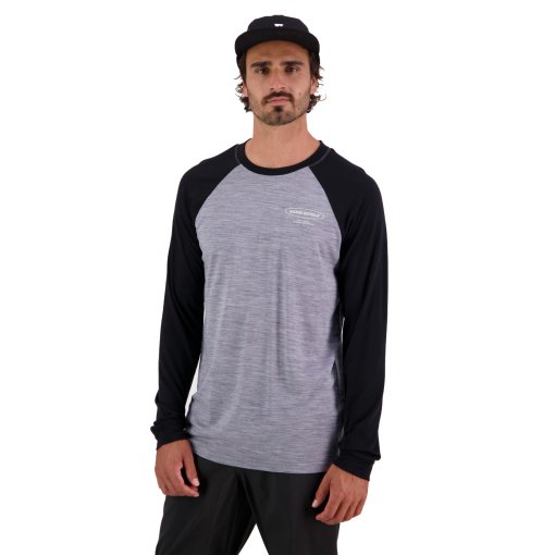 Photo produit de Mons Royale T-Shirt Manches Longues Homme - Icon Merino Raglan - grey heather / noir