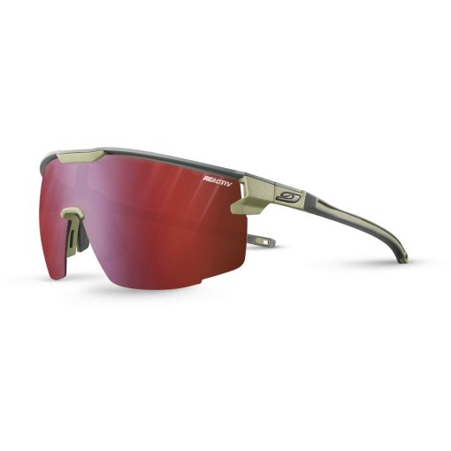 Zdjęcie: Julbo Ultimate Reactiv 0-3 High Contrast Okulary przeciwsłoneczne - Dark Grey/Green Army - Translucent Red Flash