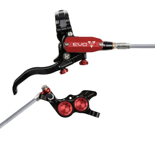 Productfoto van Hope Tech 4 EVO GR4 schijfrem | Stalen remslang - zwart/rood - Hendel rechts