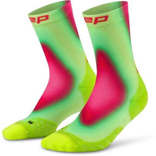 Picture of CEP Core Run Edt. Gradient Mid Cut Compression Socks Men - lime/pink