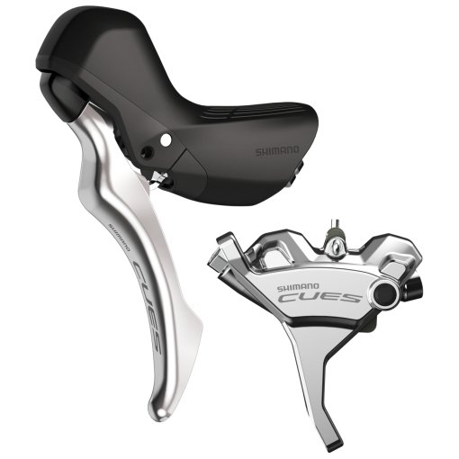 Productfoto van Shimano CUES BL-U6030 / BR-U6030 Schijfrem - STI | Flat Mount | J-Kit | Polished Silver Edition - links (L) | vooraan (F)