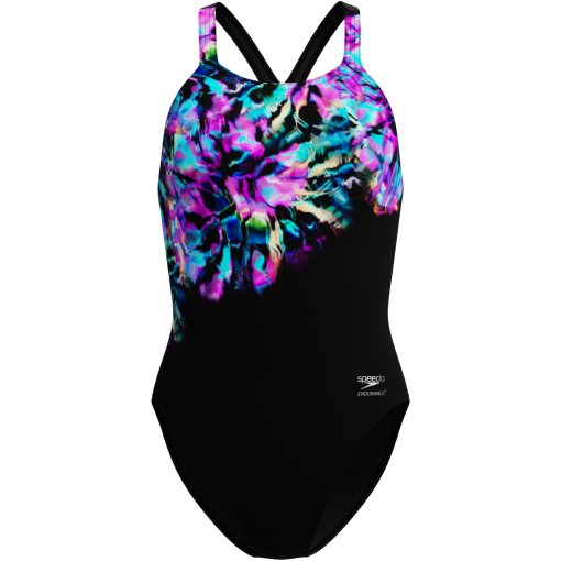 Bild von Speedo Placement Printed Powerback Badeanzug Damen - glitchy garden/black