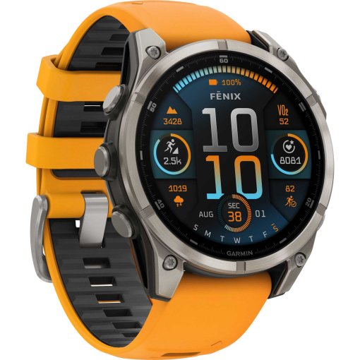 Produktbild von Garmin fenix 8 AMOLED Sapphire GPS Smartwatch - 47mm - Graphit/Spark Orange Titan