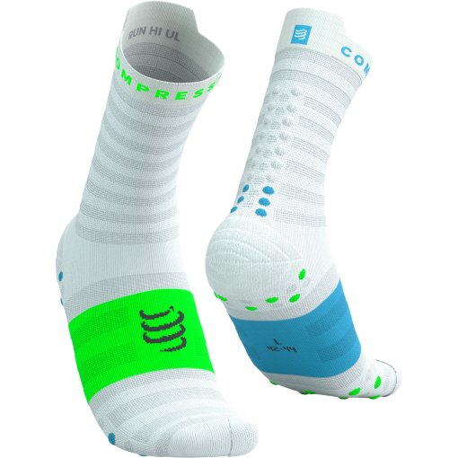 Produktbild von Compressport Pro Racing Kompressionssocken v4.0 Ultralight Run High - white/norse blue/neon green