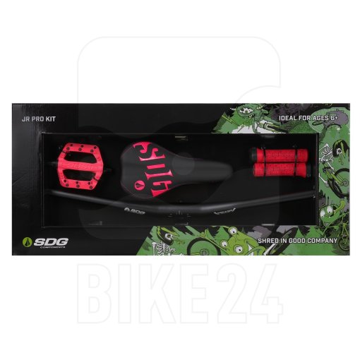Foto de SDG Jr. Pro Kit - MTB Sillín, Manillar, Puños &amp; Pedales para Niño - negro/rosa neon