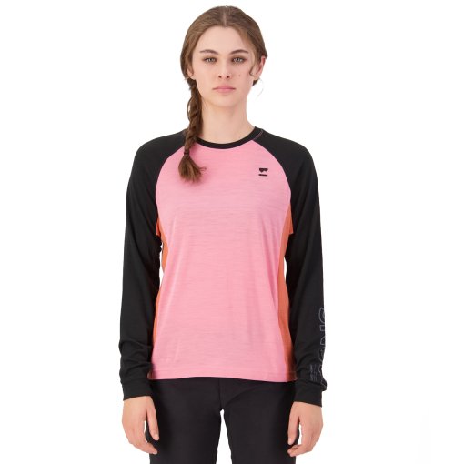 Picture of Mons Royale Tarn Merino Long Sleeve Women - sun orange / flamingo / black