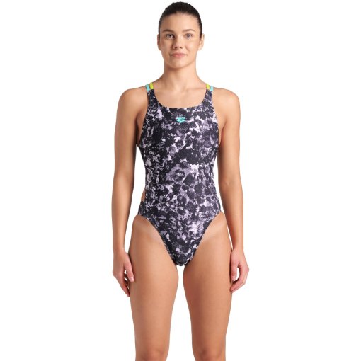 Foto de arena Traje de Baño Mujer - Performance Rockin Swim Tech Multi Back - Multi Black/Water/Soft Green