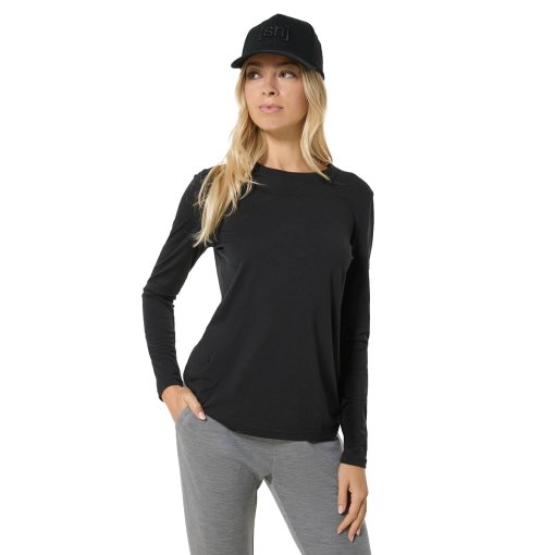 Productfoto van SUPER.NATURAL Casual Rib Bio Shirt met Lange Mouwen Dames - Jet Black