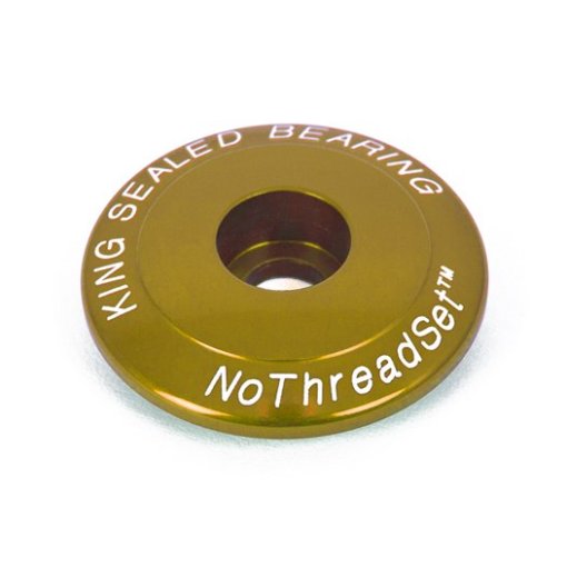 Productfoto van Chris King Stem Cap NoThreadSet Ahead 1 1/8 Inches - Classic Logo Print - gold