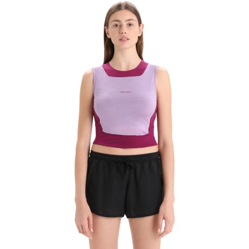 Immagine prodotto da Icebreaker Canotta con Reggiseno Incorporato Donna - ZoneKnit™ Cropped - Purple Gaze/Go Berry