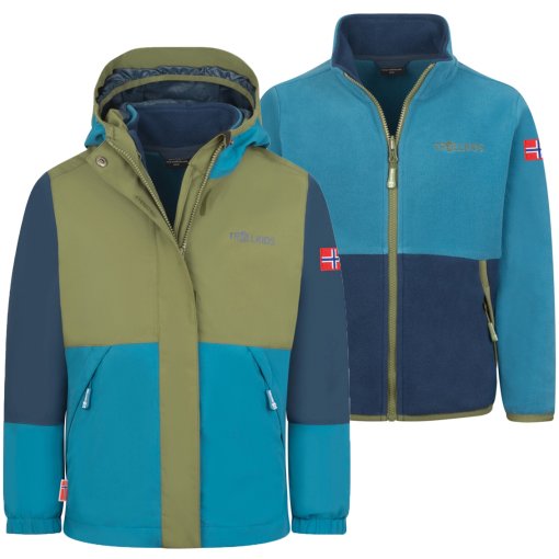 Bild von Trollkids Kjerag 3-in-1 Jacke Kinder - Pine Green/Dark Marine/Mystic Blue